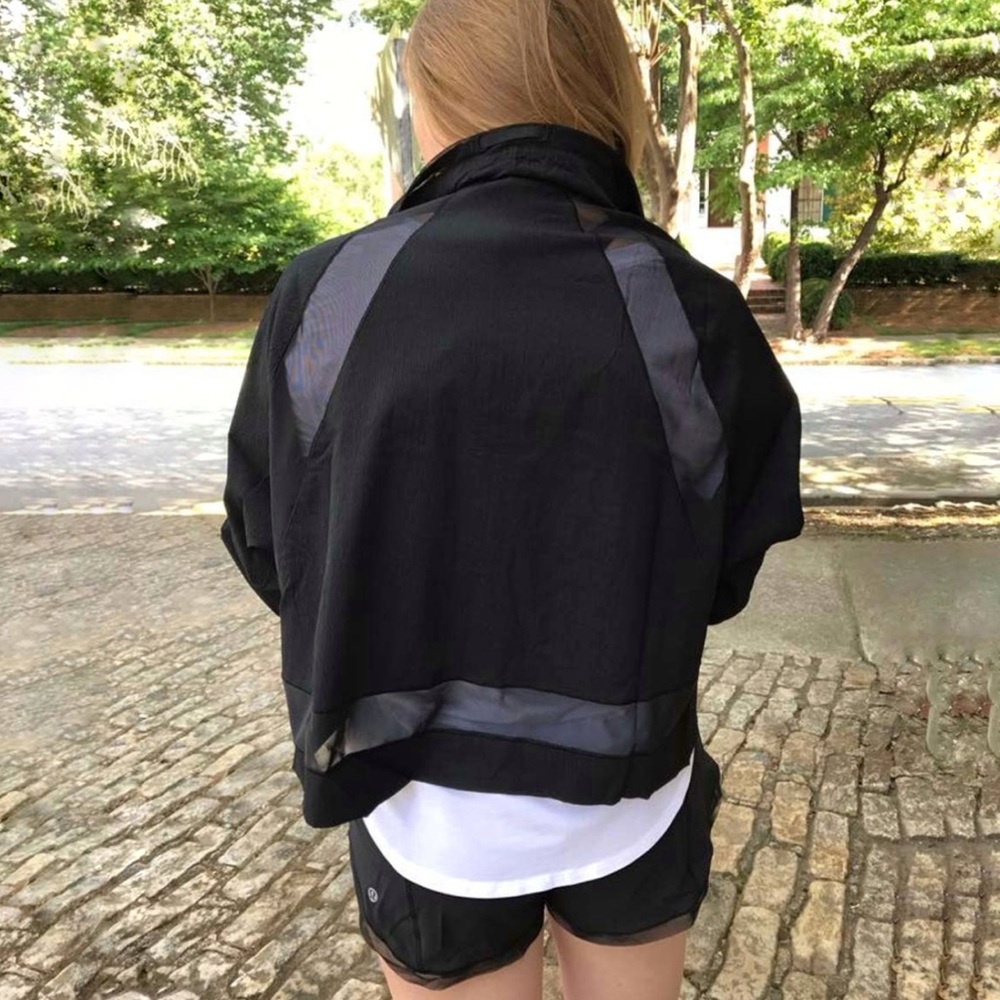 Lululemon black zip up sheer mesh stripes cropped in depth jacket - Picture 2 of 11